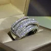 バンドHuitan Silver Color Multialayer Cross Rings For Full Paved CZ Stone Fashion Engagement Wedding Bands Accessories Jewelry