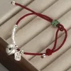 Bangle Fit 23cm 999 Silver Rope Bracelets Women Retro Bell Lucky Red Thread Line String Bracelets For Women Girls Kids Silver Bamboo