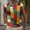 Herenknop Down Polo shirt met geruite patroon trendy 3D digitale printen modieuze urban losse en casual 240420