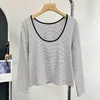 T-shirts pour femmes t-shirts à rayures British British Casual Fashion Fashion Fashion Round Neck Cotton Top Femmes