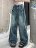 女子ジーンズのゴミのようなY2K 2000年代パッチワークバギースタックパンツ女性服ビンテージブルーワイドレッグレディズボンロパミージャー