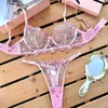 Bras Sets Sexy Bra Thong For Women Floral Transparent Lingerie Mesh Lace Fairy Underwear Embroidery Sensual See Through Exotic