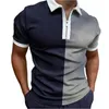 Vintage Summer Fashion Trend Trend Casual Camisetas Polo Simples Men com zíper Block Sports Sports Patchwork Top Man Roupas 240410