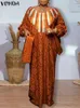 Robes décontractées Vonda Femmes Robe d'automne 2024 Elegant Lantern Sleeve Party Party Sundress V-Neck Patchwork Robe Robe Vestidos