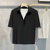 Men's Casual Shirts Men Formal Shirt Stylish Ice Silk With Hidden Buttons Turn-down Collar For Business Wear Short Summer