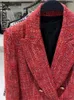 Women's Suits 2024 Store Jacket Autumn In Outerwear Elegant Red Tweed Blazer Coat Double Breasted Official