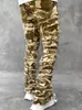 Europejskie spodnie Camo Men High Street Slim Fit Elaste Elasteed Denim Rised Mężczyźni ułożone w ułożone dżinsy 240420