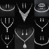 Värdefulla lab diamantsmycken Set Sterling Silver Wedding Halsbandörhängen för kvinnor Bridal Engagement Smyckesgåva 155F#