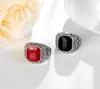 WholetiBetan Silver Ring 710 European och American Aristocracy Men039s Black Ruby Multiridge Alloy Ring Jade Ring A17228972