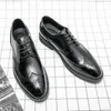 Dress Shoes Luxury Derby Men's Leather Office Business Wedding Formele veter puntige teen mocassins Black Prom