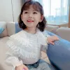 T-shirts Spring Cute Casual Lace White Blue 2023 Summer Loose Shirt Korean Baby Long Sleeve Tops pojkar Skjortor School Girls Bluses