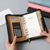 A5A6 Business PU Кожаная папка с кожаной папкой Loak Leaf Leaf Padfolio Notebbook Binder Journal Book Блокнот с калькулятором 240420