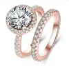 Casal Rings 2pcs vender jóias de luxo 925 Corte redondo de prata esterlina grande topázio branco cz diamante sona feminina casamento rin26663431