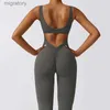 Women's Tracksuits Womens all-in-one sportswear pleated V-back soaked bell bottoms fitness jumpsuit sportswear yoga yq240422