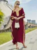 Feestjurken EDOLYNSA Elegant goud geborduurd Long Kaftan Plus Size dames zomer 2024 kleding strandkleding maxi jurk robe sarong Q1480