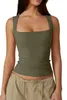 Women's Square Neck Sleeveless Double-Layer Tank Tops Basic Tight T Shirts