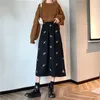 Corduroy Skirts Women Autumn and Winter New High-waisted Mid-calf Length A-line Skirt Office Lady Floral Embroidery Elegant Versatile Fashion Daily Outfits Female