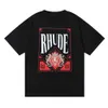 summer rhude tshirt Small trendy RHUDE red card printed double yarn pure cotton short sleeved T-shirt for men women with round neck 1WI9