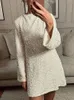 Elegant Shiny Sequin Mini Dress For Women Sexy Backless Bowknot Lace-up Long Sleeves Robes Fashion Evening Party Female Vestidos 240420