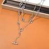 Luxury long designer necklace titanium steel Silver Necklace double layered with OT button clavicle chain designer jewelry high sense overlapping wear choker