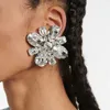 Backs oorbellen Fashion Flower Square Clip op niet -piercing luxe bruiloft overdrijven duidelijke strass ear statement sieraden