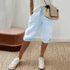 Women's Pants Capris Womens pure cotton linen shorts with vintage loose legs Trousers Drawstring Kn length Pants for Ladies Elastic Waist with Pockets Y240422