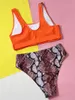 Kobiety stroje kąpielowe 2024 Orange Leopard Print Bikini Tankini 2-częściowy strój kąpielowy Wasit For Women Patchwork Summer Beach Bathing Suit