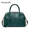 Bag 2024 Cowhide echte Lederfrauen Frauen Handtasche elegante Damen Boston Schulter Messenger Taschen Satchel Green Totes