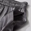 Keyanketian outono feminino metálico de seda brilhante cintura wideleg calça moda vintage cinza escuro e calça longa e longa 240412