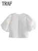 Blouses pour femmes 2024 Spring Femmes Blanc Sexy Sexy Tops à manches courtes pour le tee-shirt de base mince Vêtements coréens automne