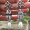 Earrings Natural Fresh Water Pearl Earring For Women Fine Jewelry Vintage Female 925Sterling Silver With Cubic Zircon Free Shipping