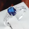 With Side Stones Oval Blue/Red Cubic Zirconia Wedding Rings For Woman Charm Hollowed Out Party Finger Jewelry Bijoux Girl Gift 2 Colors