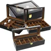 6 10 12 slot houten horlogebox organisator Hoder Watch Stand Display opslagcase Real Glass Top voor mannen en vrouwen vakantie cadeau 240416