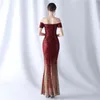 Vestidos de fiesta DeerVeado mangas cortas noche de lujo con cuentas para mujer elegante fuera de hombro chispa formal maxi vestido