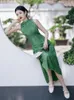 Casual Dresses Green Chinese National Style Elegant Vintage Qipao Skirt Summer Women's For Party Clothes 2024 Clothing Cheongsam Dress