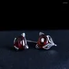 Stud Earrings Amxiu Vintage Antique Silver Red Garnet For Women Girls Gift Bijoux 925 Sterling