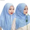 Women Muslim Islamic Rhinestone Hijab Long Scarf Shawls Malaysia Headband Hair Cover Turban Shayla Arab Dubai Accessories 240410