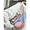 y2k Pink Shoulder Bag for Women Luxury Designer Gothic Crossbody Handbag Chain Motor Style Cool Girl Denim Large Capacity New l1rw#