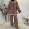 Kleidung 2 Stück Set Women Muslim Sets Hijab Kleid türkischer Oberteil und Hosen Islamische Kleidung Abaya Dubai Anzug Eid Mubarak Musulman Ensembles