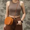 Tassen rond crossbody tassen voor vrouwen geweven riem handtassen klinknaggen echte lederen schoudertassen vrouwen cirkel portemonnee hanger messenger tas