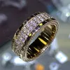 Bandas huitan luxuros dourados cor mulheres anel de casamento com micro pavimentado, cz stone eternidade promessa de jóias de noivado de moda