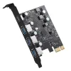 Carte PCIE X1 SCHEDA A 3 PORTS USB A 3.0 USBC3.1 Tipo C 4 Porte USB HUB USB PCIE FL1100 Adattatore di espansione CHIP Nessun alimentatore