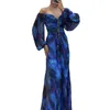 Casual Dresses Loose Women Maxi Dress Elegant Rhinestone Decor Off Shoulder For Pleated Long Lantern Sleeve Prom Evening Gown