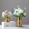 Vases Decoration Golden Vase Table Hydroponic Home Room Flower Dining Container High-end Electroplating Arrangement Glass