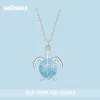 Kettingen Wostu 925 Sterling Silver Blue Sea Ocean Turtle ketting schattig dier lange ketting link ketting voor vrouwen mode sieraden cqn446