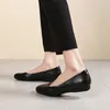 Casual Shoes Pointed Toe Women's Leather Low Wedges Heel Loafers Black Color Comfortable Slip On Mom Shallow Zapatos