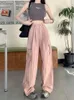 Calça feminina 3Colors S-3xl American Safari Style Long Trouser feminino verão 2024 Cantura alta Pocket Pocket Wide Leg Womens (LS3709)