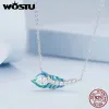 ネックレスWOSTU 925スターリングシルバーバルピーコックフェザーペンダントネックレス女性用S925チェーンリンクガールバースデージュエリーギフトCTN346