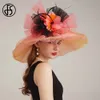 FS Purple Organza Carnival Cap Hats for Women with Mesh Flower Wedding Bride Church St Patricks Fedoras 240401