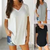 Kvinnors T-skjortor Casual V-Neck Women Top Elastic Stylish Tee Shirt Solid Color for Summer Streetwear